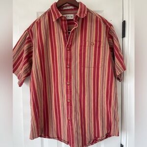 Vintage Orvis 100% Cotton Color Stripe Red Button Down Shirt Size Large